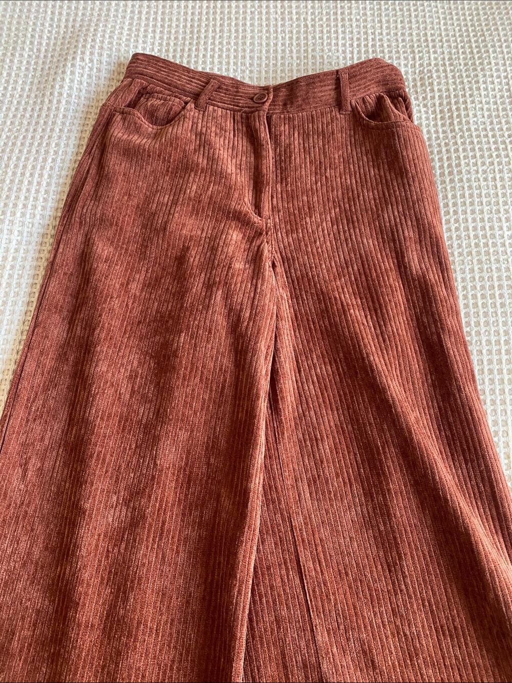 Wide-Leg Velvet Ribbed Pants - Rust - Picture 2 of 3